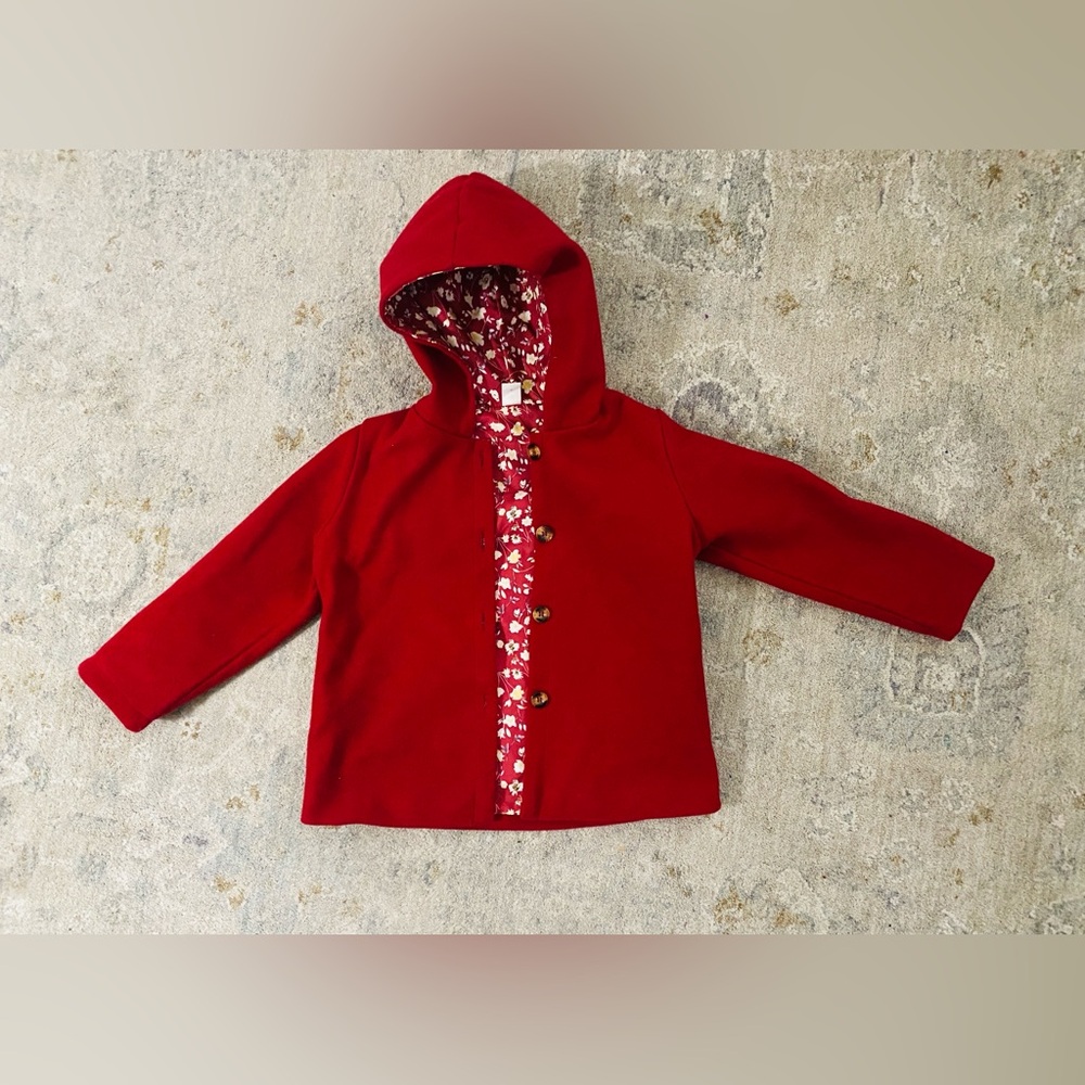 SHEIN adorable felt hooded pea coat with floral lining; Size 6 youth; Like new!!